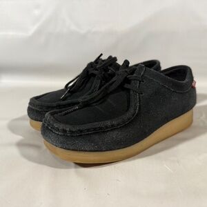 Clarks Padmora Square Toe Suede Leather Lace Up Women's Shoes Oxford Black Sz 6